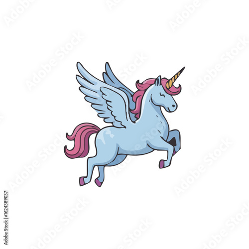 Mystical Pegasus A majestic Pegasus, its iridescent wings outstretched, soars gracefully. A mythical creature conjuring dreams of enchantment and limitless possibilities. 