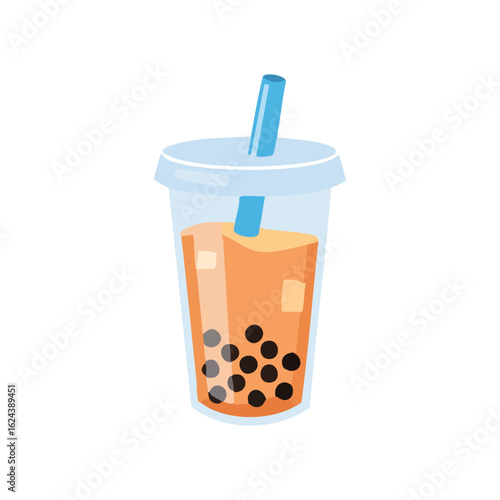 Bubble Tea Refreshment A delightful depiction of a bubble tea, featuring a transparent cup brimming with a refreshing beverage, accompanied by iconic chewy tapioca pearls, and a straw