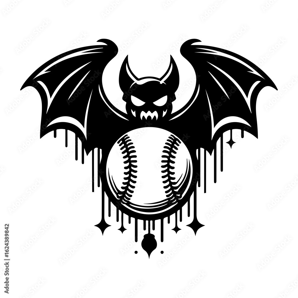 Obraz premium baseball on Halloween bat vector