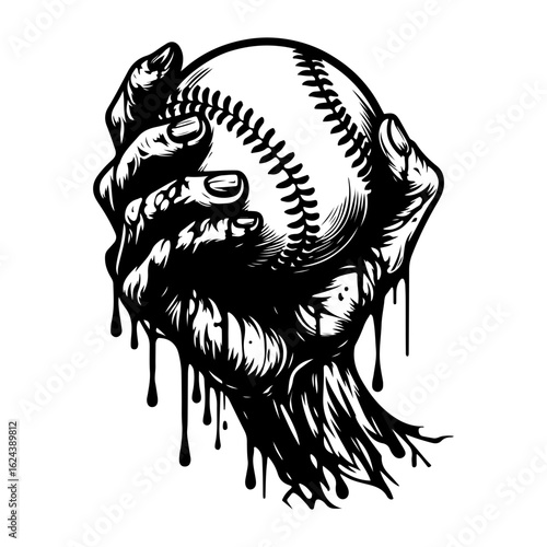 Zombie hand holding baseball vector design  