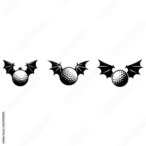 vector illustration of a golf ball on Halloween bat wings 