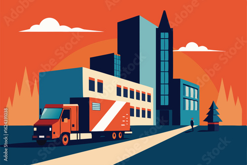 office relocation scene with a building and moving.eps
