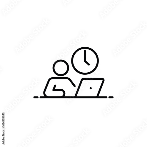 Person working on laptop with clock icon representing time management
