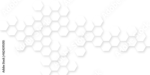 modern and seamless hexagon is arranging randomly, Abstract white vector wallpaper with hexagon grid, panoramic wall of Random shifted white honeycomb hexagon background.