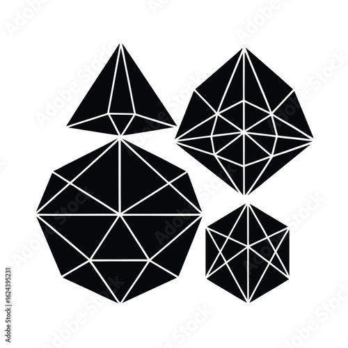 Crystalline Wireframe Geometric Shapes Collection