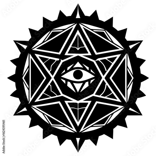 Sacred geometry symbol with eye of providence, mystic occult esoteric spiritual enlightenment consciousness meditation yoga mandala chakra kundalini divine universe cosmos astral