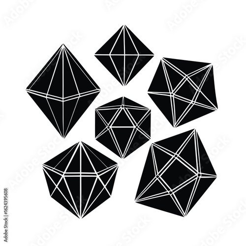 Crystalline Wireframe Geometric Shapes Collection