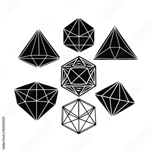 Crystalline Wireframe Geometric Shapes Collection