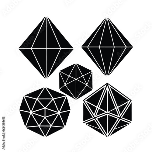 Crystalline Wireframe Geometric Shapes Collection