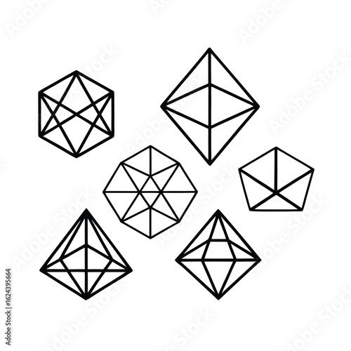 Crystalline Wireframe Geometric Shapes Collection