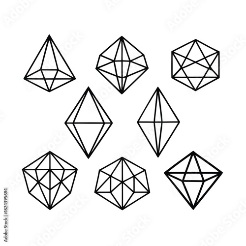 Crystalline Wireframe Geometric Shapes Collection