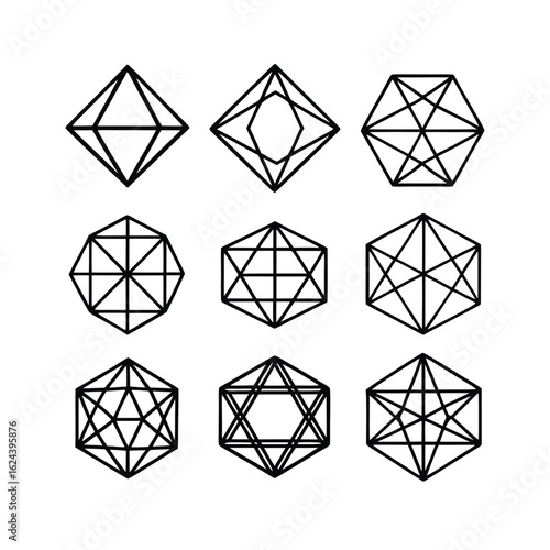 Crystalline Wireframe Geometric Shapes Collection