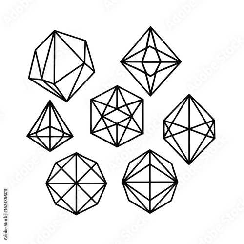 Crystalline Wireframe Geometric Shapes Collection