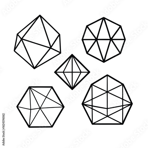 Crystalline Wireframe Geometric Shapes Collection