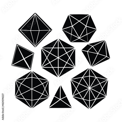 Crystalline Wireframe Geometric Shapes Collection