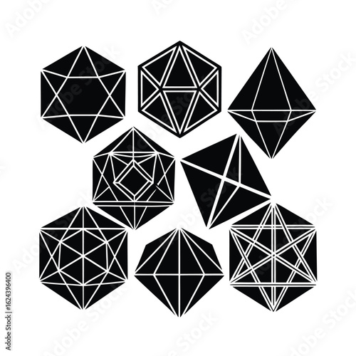 Crystalline Wireframe Geometric Shapes Collection