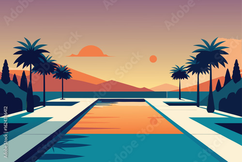 poolside garden landscaping plan vector  .eps