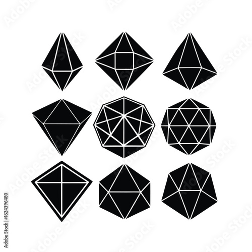 Crystalline Wireframe Geometric Shapes Collection