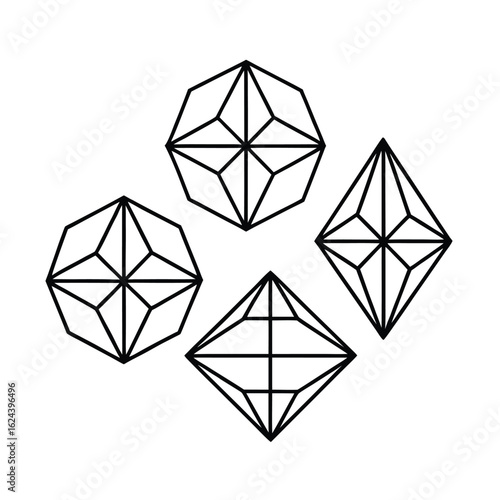 Crystalline Wireframe Geometric Shapes Collection