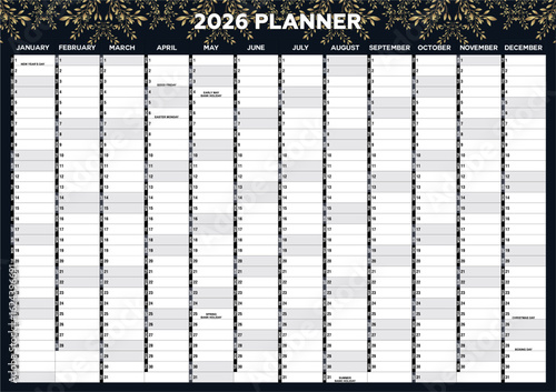 A1 Wall Planner 2026 Wall Calendar Large Jan to Dec Yearly Planner Full Year to View Planning Chart Academic Annual Poster UK holidays for Home Student Family School Office Work Study 