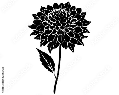 Wallpaper Mural Black and white silhouette of a dahlia flower isolated on white background Torontodigital.ca