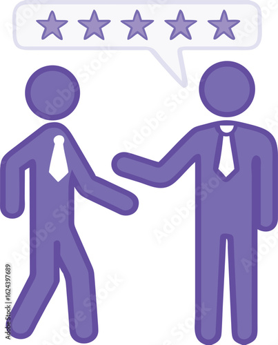Colored Review Icon. Vector Illustration. Man Gives a Good Recommendation To Another Person. Analysis, Evaluation, Comment, or Discussion About Something. Influencer Concept
