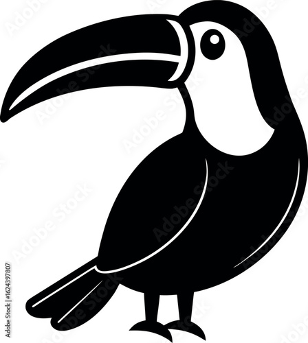 Simple toucan profile with large beak design in bold black vector bird silhouette