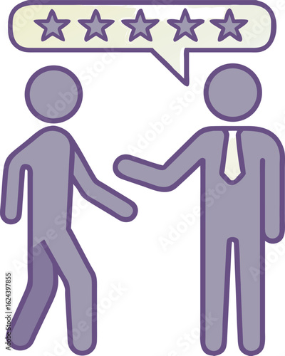Colored Review Icon. Vector Illustration. Man Gives a Good Recommendation To Another Person. Analysis, Evaluation, Comment, or Discussion About Something. Influencer Concept
