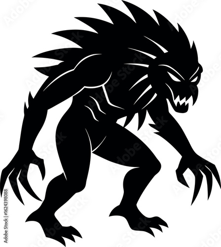 Aggressive predator silhouette with lowered head and pointed legs in vector artwork