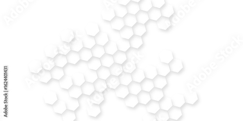 modern and seamless hexagon is arranging randomly, Abstract white vector wallpaper with hexagon grid, panoramic wall of Random shifted white honeycomb hexagon background.