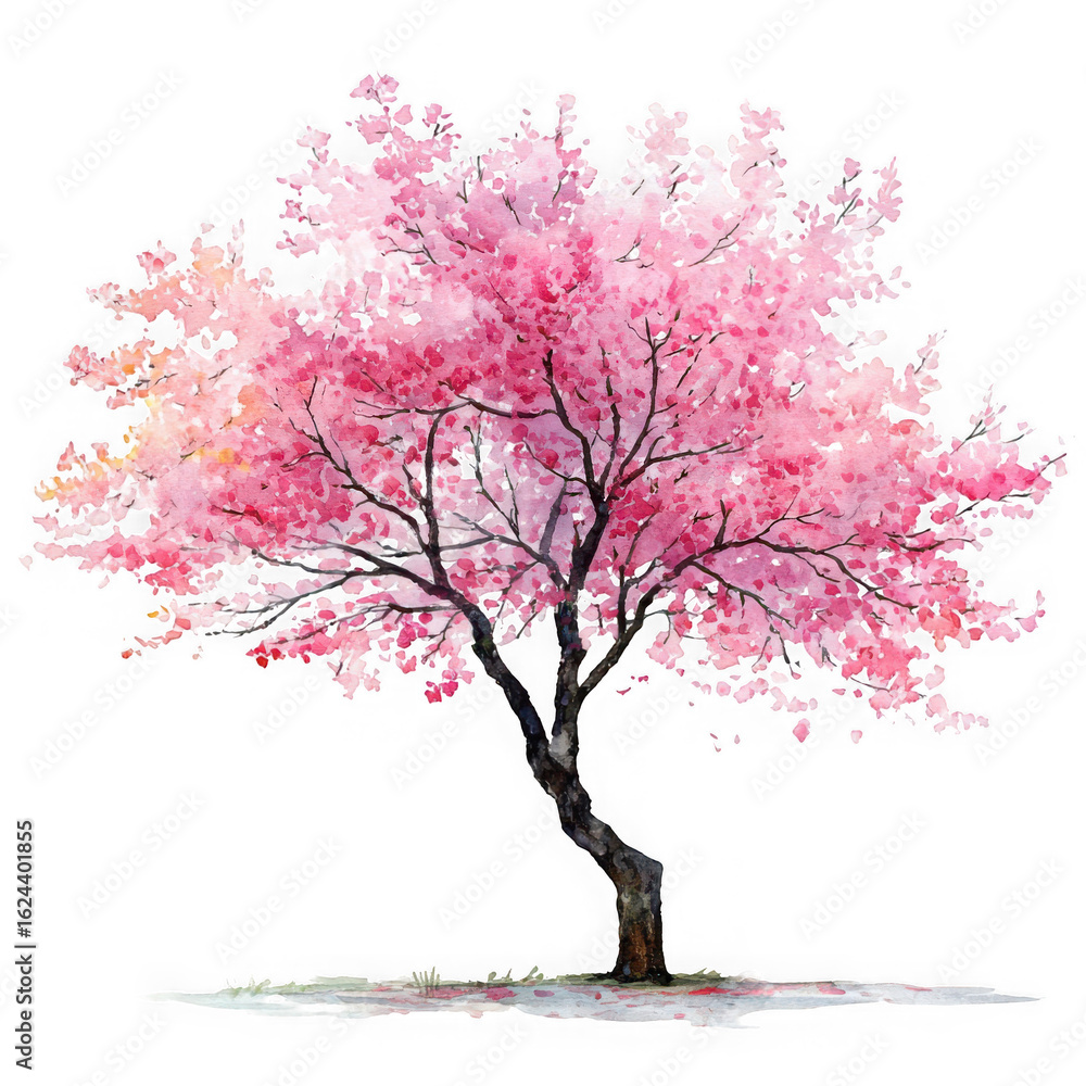 Fototapeta premium Pink cherry tree blossom on white background