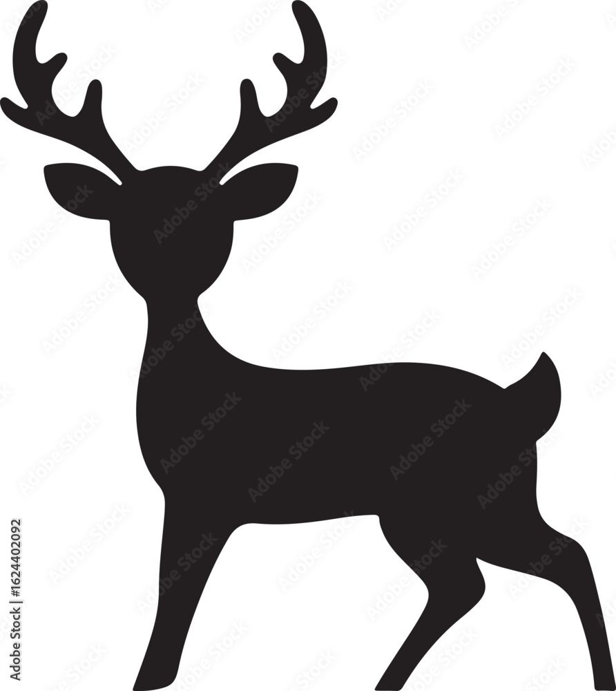 Fototapeta premium Silhouette Style Vector Deer Logo Icon – Minimal Elegant Wildlife Symbol for Outdoor, Nature, and Hunting Brand Identity, Monochrome Antler Animal Graphic Design for Print, Web, and Apparel