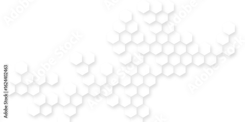 modern and seamless hexagon is arranging randomly, Abstract white vector wallpaper with hexagon grid, panoramic wall of Random shifted white honeycomb hexagon background.