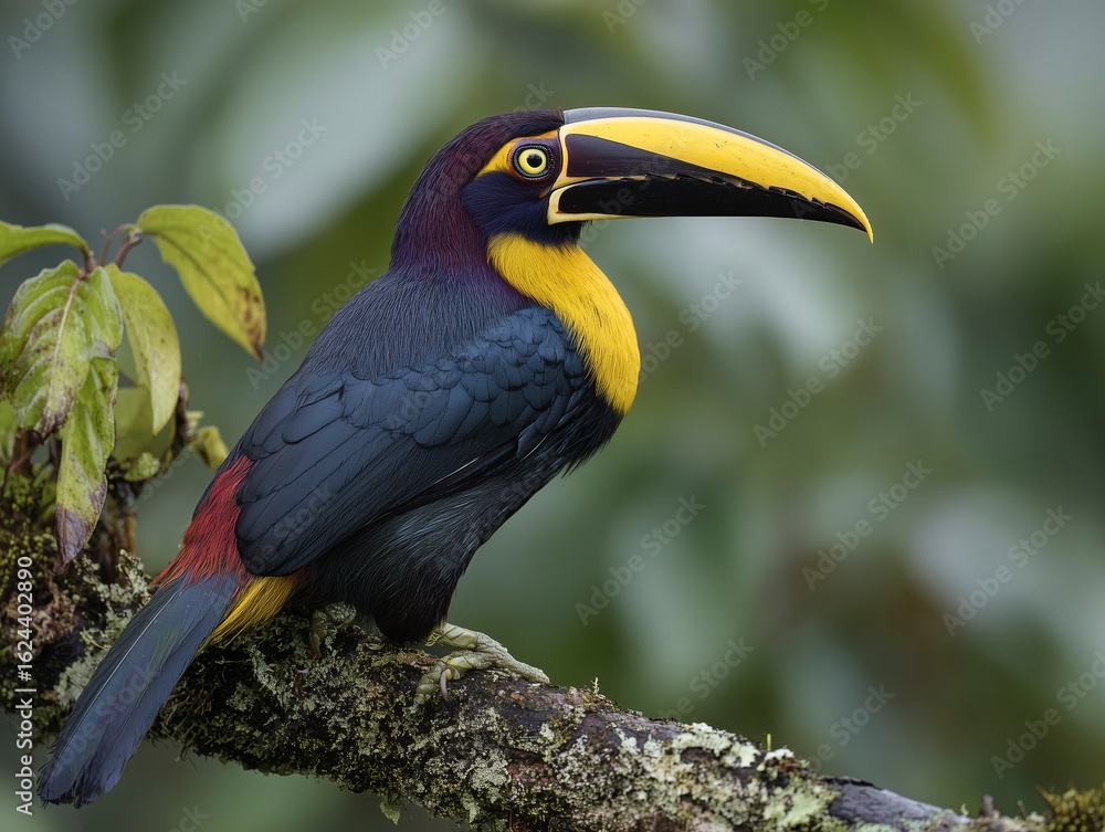Obraz premium Close - up of Colorful Toucan Perched on Branch, for Nature Popularization, Ecology Promotion, Wildlife Design, Bird Research Scenarios