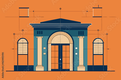 sketch of facade with material notations  .eps