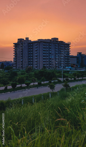 Beautiful sunset over the city.