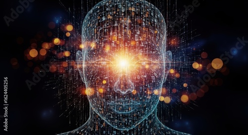 Abstract digital human face representing artificial intelligence and futuristic technology concept