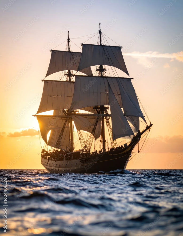 Obraz premium Sailboat at golden sunset