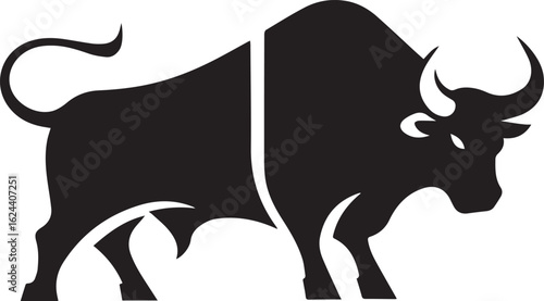 Silhouette Style Vector Bull Logo Icon – Minimal Powerful Animal Symbol for Sports, Agriculture, Business Branding, Strong Monochrome Ox Design, Aggressive Horned Beast Graphic for Print and Web