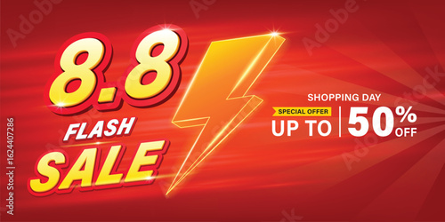 8.8 discount flash sale background. Vector illustration for shopping day, online shopping, special Offer coupon, voucher, banner template, websites, social media advertising.