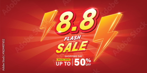 8.8 discount flash sale background. Vector illustration for shopping day, online shopping, special Offer coupon, voucher, banner template, websites, social media advertising.