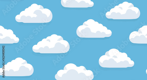 Vibrant fluffy white clouds drift across a clear bright blue sky creating a cheerful and airy atmosphere perfect for any uplifting design project.