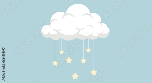 Dreamy cloud mobile with twinkling stars creating a serene and whimsical atmosphere perfect for nursery decor or peaceful bedtime themes