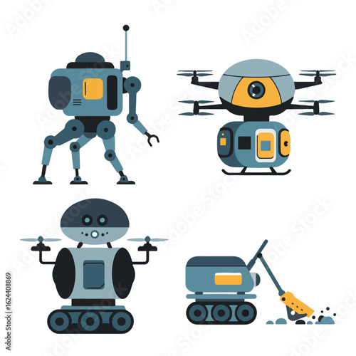illustration vector graphic mountain tourism service robots