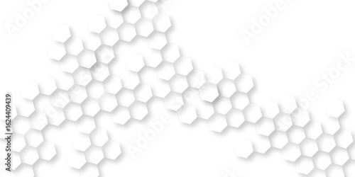 modern and seamless hexagon is arranging randomly, Abstract white vector wallpaper with hexagon grid, panoramic wall of Random shifted white honeycomb hexagon background.