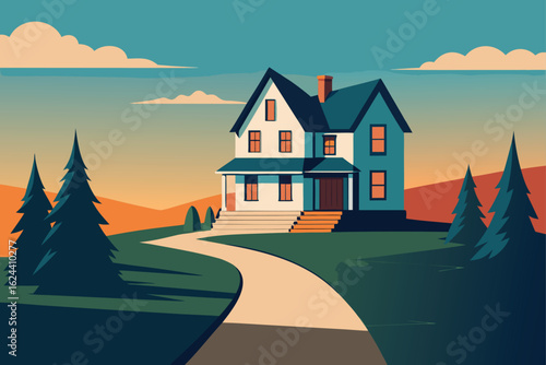 two story suburban house with pathway  .eps