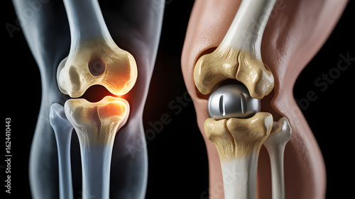 Healthy versus artificial knee joint comparison showcasing advanced medical technology and patient care
