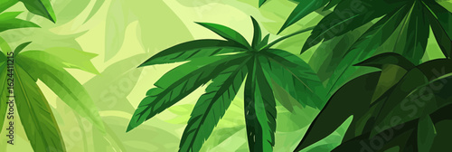 Abstract green tropical leaves seamless background in flat minimalist vector style with bright lush foliage pattern for nature design and decoration