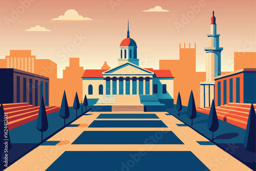 urban plaza surrounded by neoclassical buildings  .eps