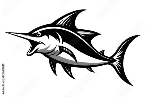 Aggressive black and white marlin fish illustration for sport fishing